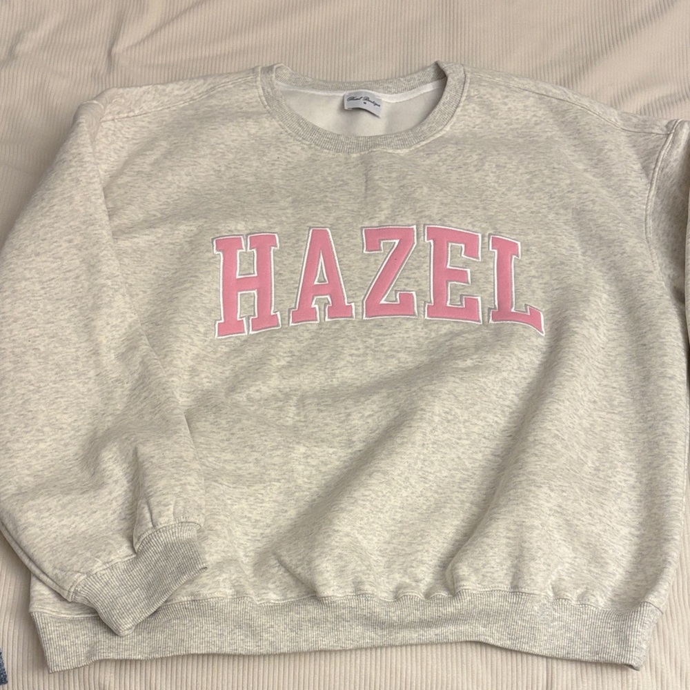 hazel Light Gray Sweatshirt with Pink Lettering- never worn